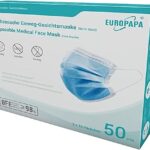 EUROPAPA® Blau Medizinisch Type IIR Norm EN14683 zertifizierte Mundschutzmasken OP Masken 3-lagig Mundschutz Gesichtsmaske Einwegmaske BFE ≥ 98% (50 Stück)  